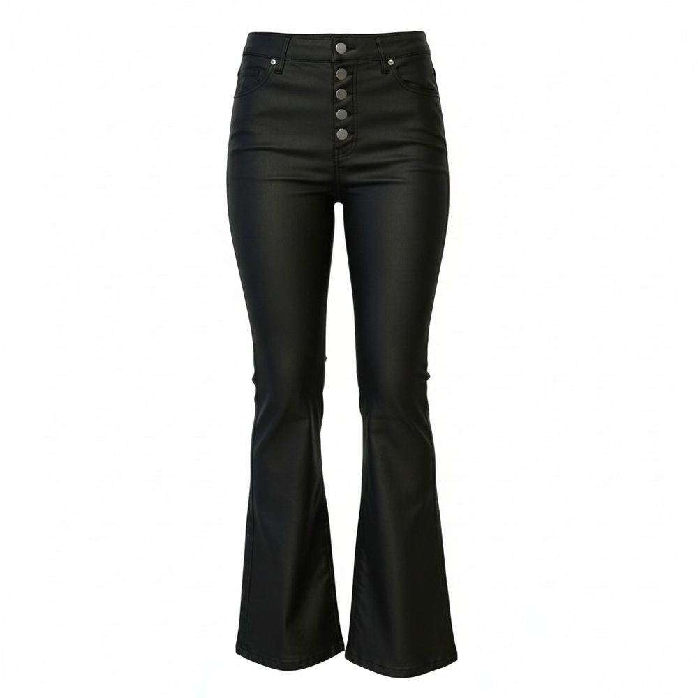 Amazon Black High-Rise Faux Leather Flare Pants